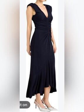 cinq a sept Dianne dress navy V-Neck High-Low Midi Dress